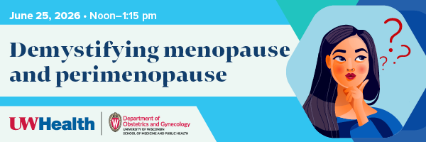 Decorative banner advertising June 25, 2026 community talk "Demystifying menopause and perimenopause"